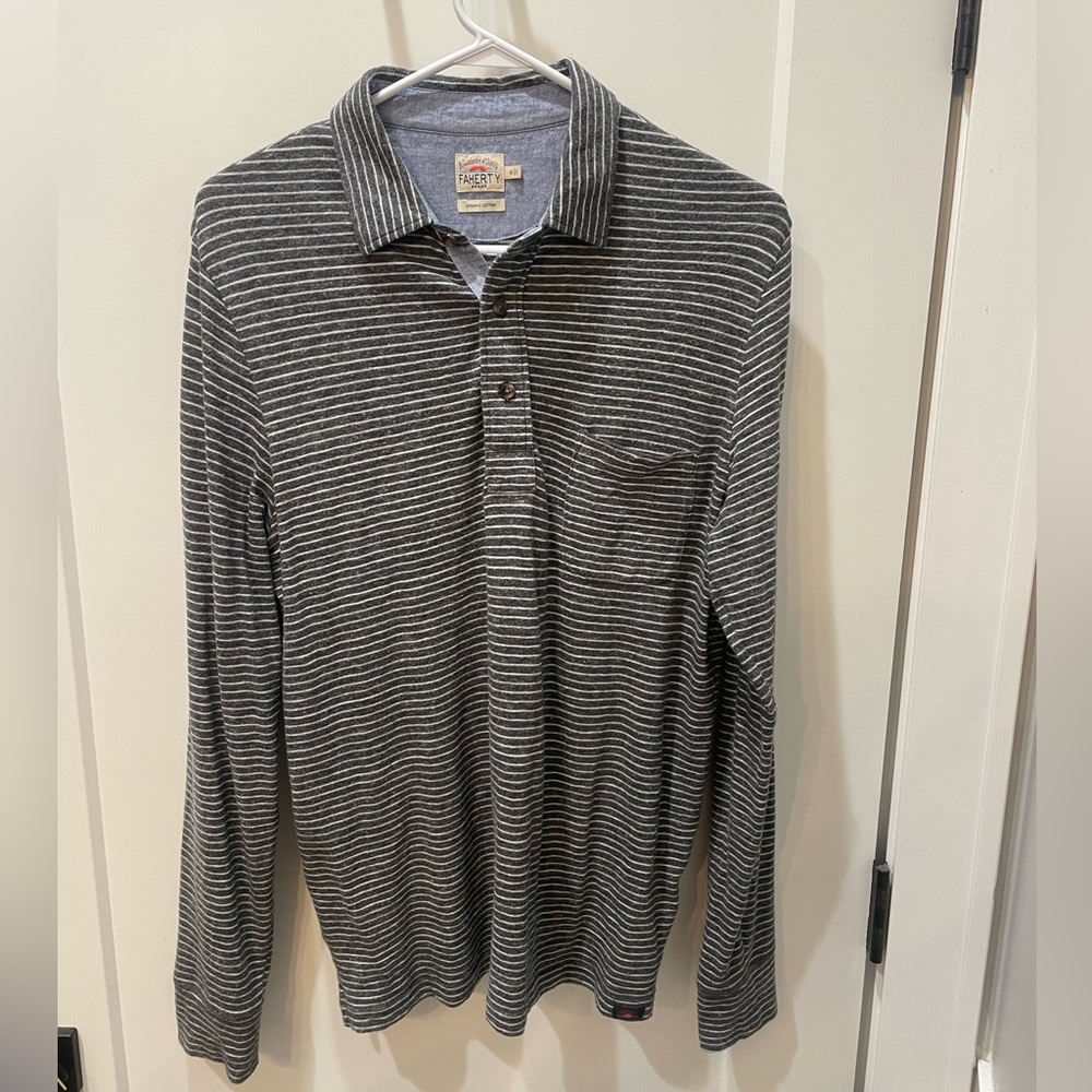 Mens Faherty Slub Cotton Long Sleeve Polo